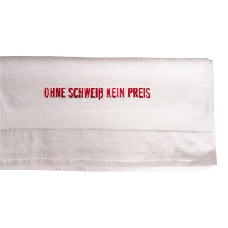 Handtuch mit Aufschrift "Ohne schweiß kein Preis " | 50 x 100 | weiss/rot |