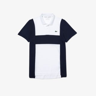Lacoste Short Sleeved Ribbed Collar Shirt | Herren | white navy blue |