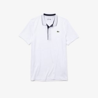 Lacoste Short Sleeved Ribbed Collar Shirt | Herren | white navy blue | 54